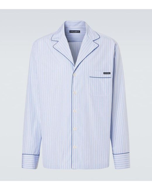 Dolce & Gabbana Blue Striped Cotton And Silk Poplin Pajama Shirt for men