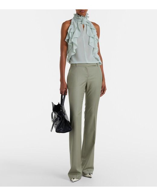 McQueen Gray Ruffled Silk Chiffon Top