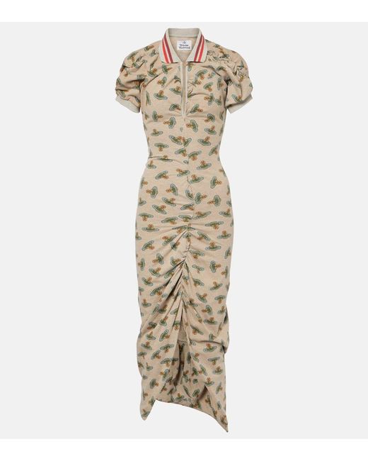 Vivienne Westwood Metallic Pulling Gathered Cotton Midi Dress