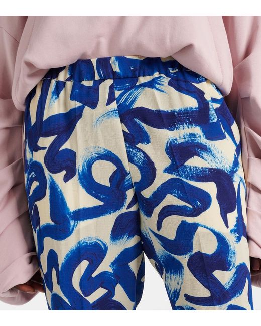 Dries Van Noten Blue Printed Slim Pants