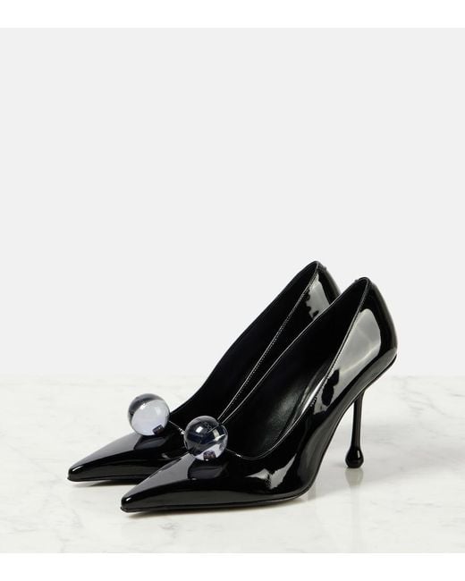 Jimmy Choo Black Orb 95 Embellished Patent Leather Pumps