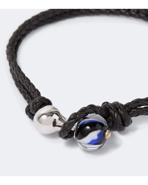 Bottega Veneta White Knot Sterling And Leather Bracelet for men