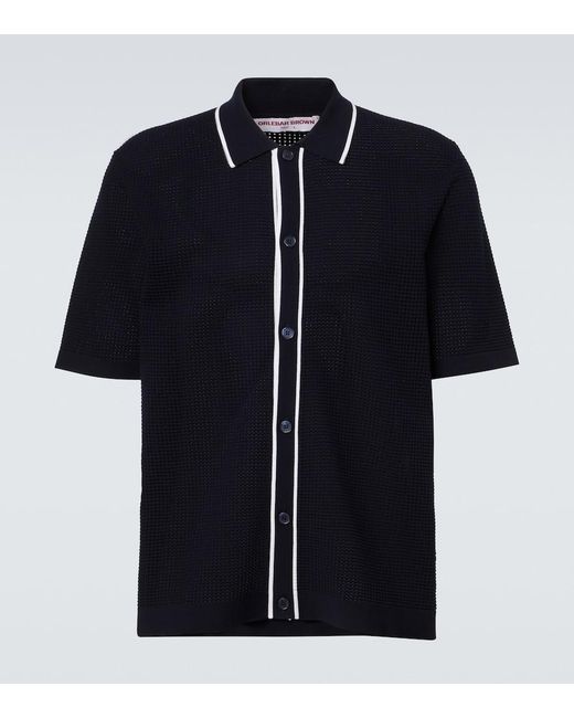 Orlebar Brown Black Roddy Waffle-Knit Bowling Shirt for men