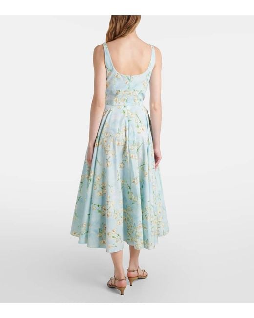 Emilia Wickstead Blue Midikleid Mona Aus Baumwolle