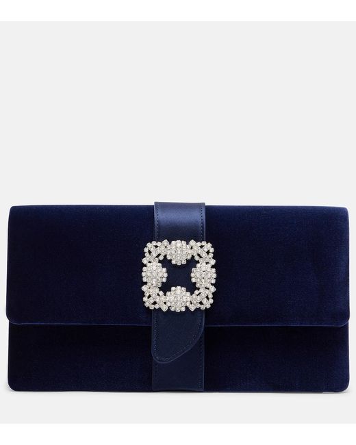 Manolo Blahnik Blue Capri Embellished Velvet Clutch