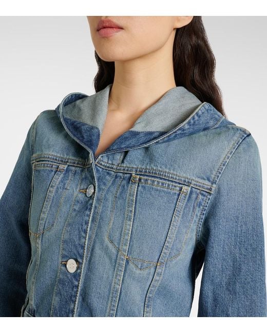 Alaïa Blue Cropped Hooded Denim Jacket