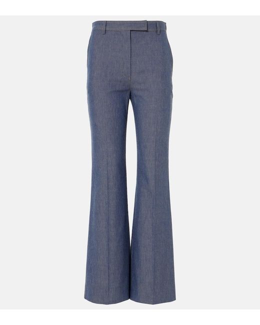 Loro Piana Blue Nash Chambray Flared Pants