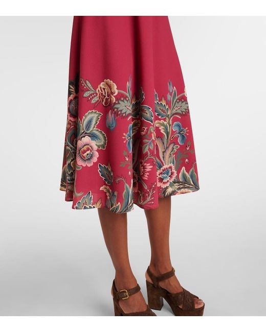 Etro Red Paisley Crepe Jersey Maxi Dress