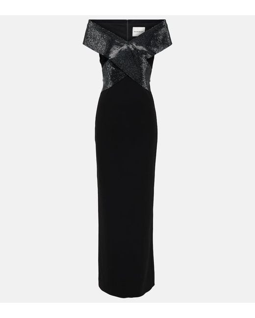 Roland Mouret Black Off-Shoulder-Robe Aus Cady Mit Samt