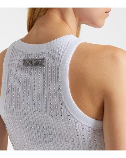 The Attico White Top Aus Baumwoll-Jersey Mit Kristallen