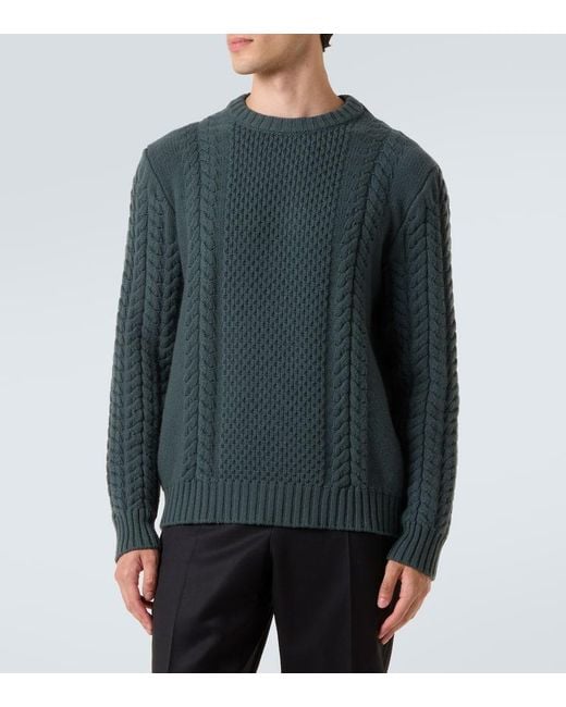 Kiton Green Cable-Knit Cashmere Sweater for men