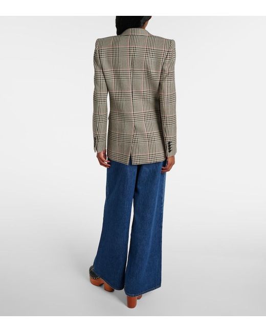 Chloé Gray Double-Breasted Checked Wool Blazer