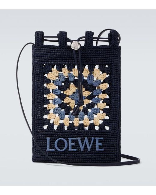 Loewe Blue Paula's Ibiza Crochet Raffia Pouch With Strap for men