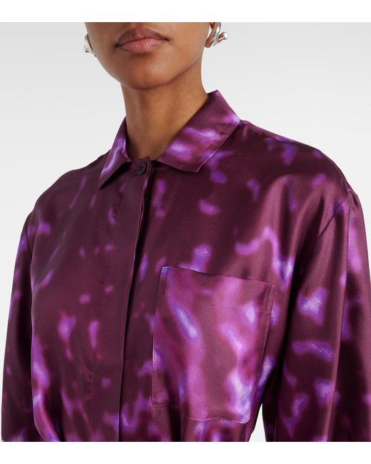 Dries Van Noten Purple Belted Printed Silk Shirt Dress