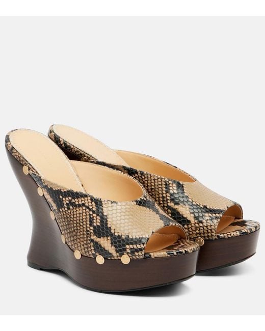 Magda Butrym Brown Snake-Effect Leather Wedge Mules