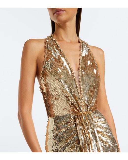 Jenny Packham Metallic Lisette Embellished Gathered Gown
