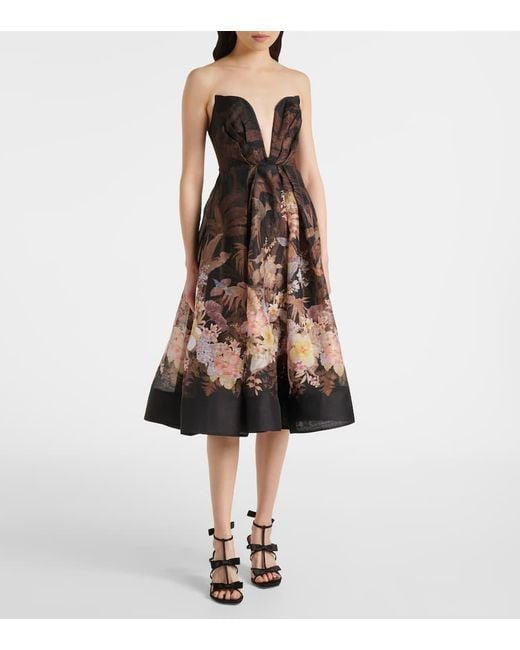 Zimmermann Black Midikleid Illuminate Draped Aus Leinen Und Baumwolle
