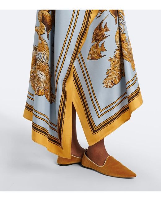LaDoubleJ Blue Square Printed Silk Twill Kaftan