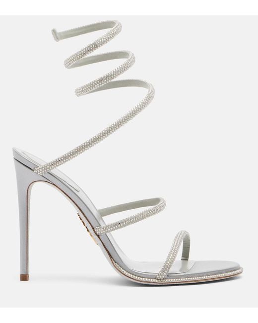 Rene Caovilla White Cleo Embellished Satin Sandals