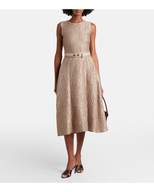 Max Mara Brown Belted Jacquard Midi Dress