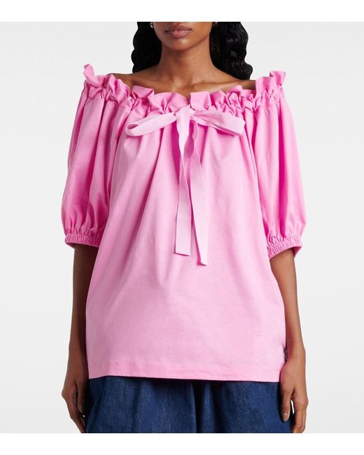Patou Pink Bow-Detail Cotton Jersey Top