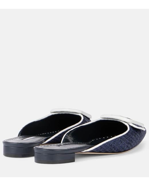 Manolo Blahnik Blue Slippers Maysale 15 Aus Raffiabast Mit Leder