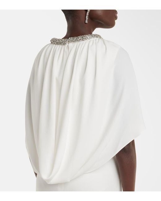 Roland Mouret White Bridal Embellished Caped Gown