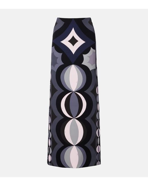 Emilio Pucci Blue Collane Silk Maxi Skirt