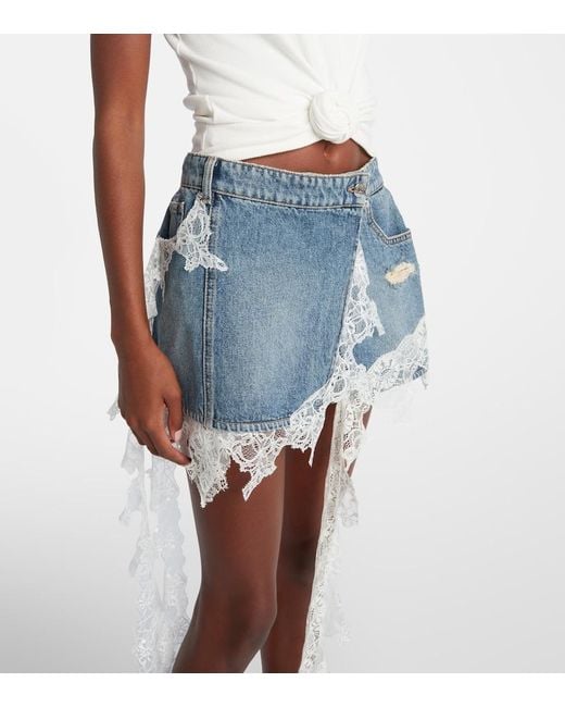 Blumarine Blue Lace-Trimmed Denim Miniskirt