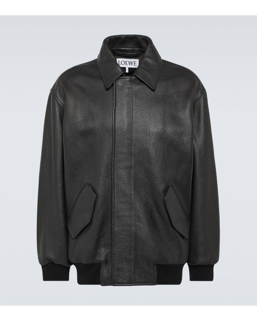Loewe Black Leather Bomber Jacket for men