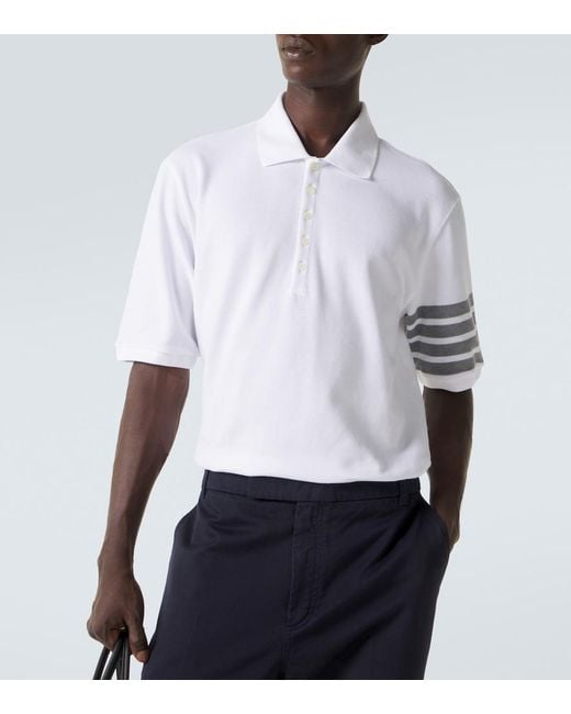 Thom Browne White 4-Bar Cotton Polo Shirt for men
