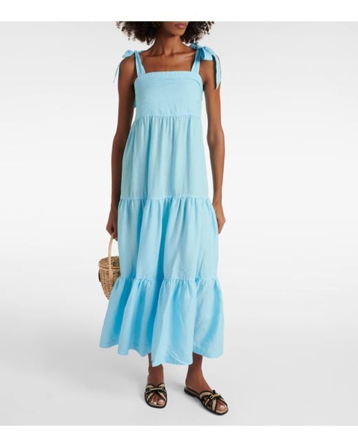 Heidi Klein Blue Nungwi Beach Tiered Linen Maxi Dress