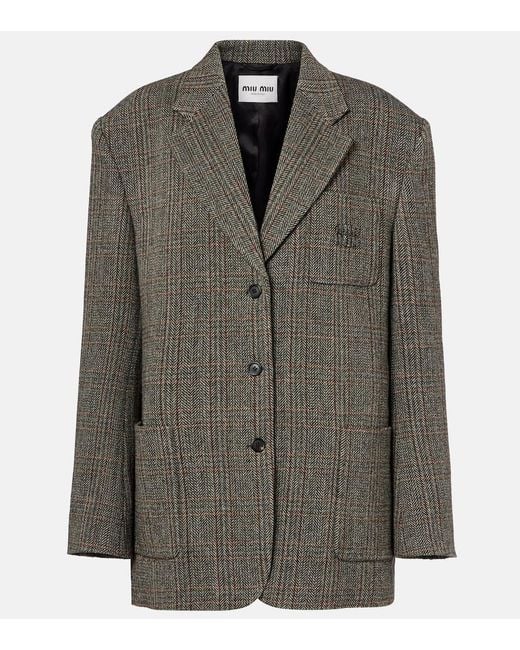 Miu Miu Green Chevron Virgin Wool Suit Jacket