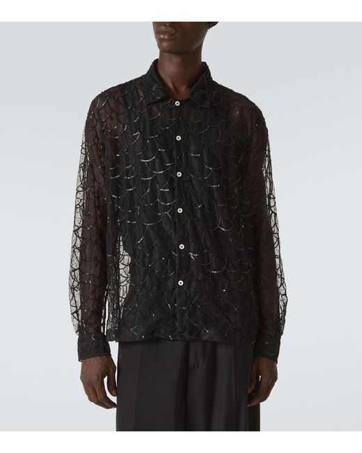 Bode Black Pewter Shoal Sequined Mesh Shirt for men