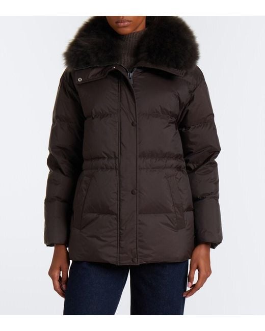 Yves Salomon Black Set Of Calf-Hair Trimmed Down Jacket And Gloves
