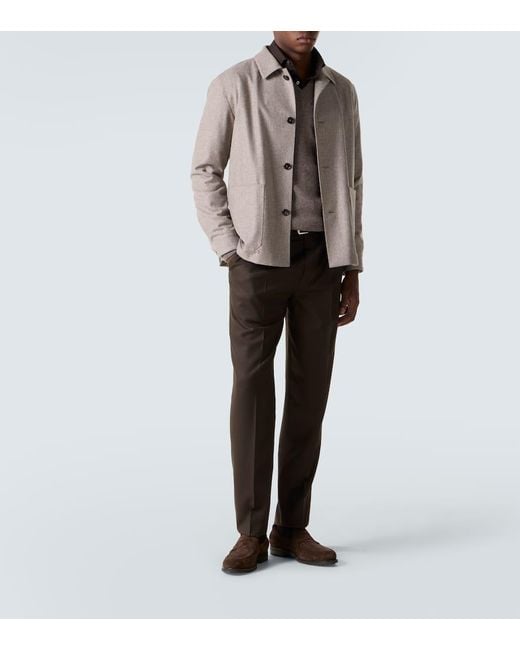 Zegna Black Wool Flannel Tapered Pants for men