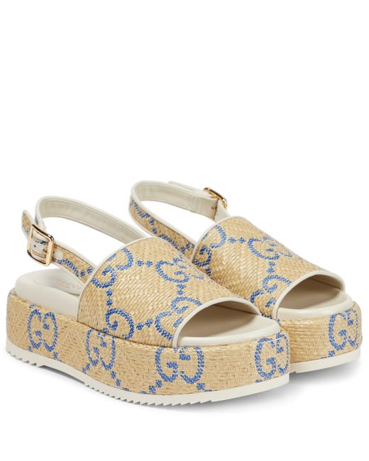 Gucci GG Raffiaeffect Platform Sandals Lyst UK