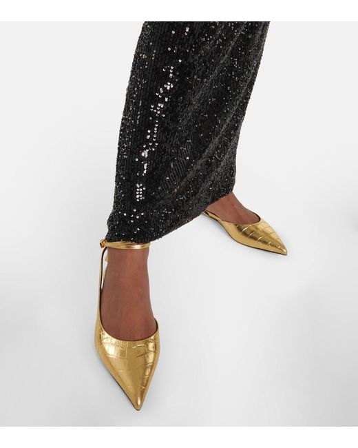 Tom Ford Metallic Padlock Croc-Effect Ballet Flats
