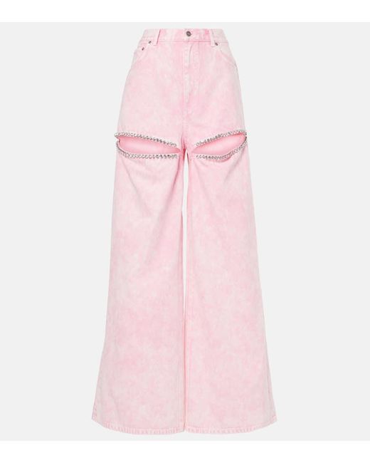 Jeans Anchos Con Cristales Y Rotos Area de color Pink