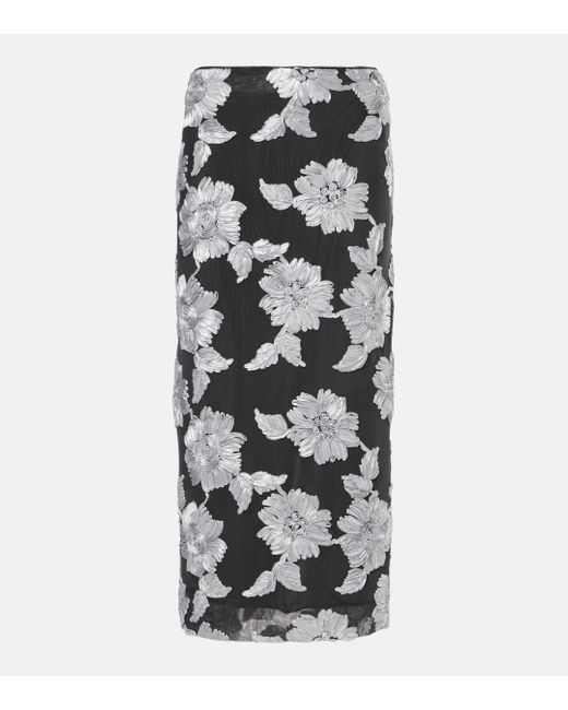 ROTATE BIRGER CHRISTENSEN Black Embroidered Mesh Pencil Skirt