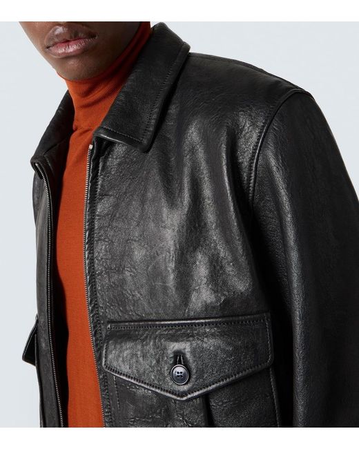 Saint Laurent Black Shearling-Collar Leather Jacket for men