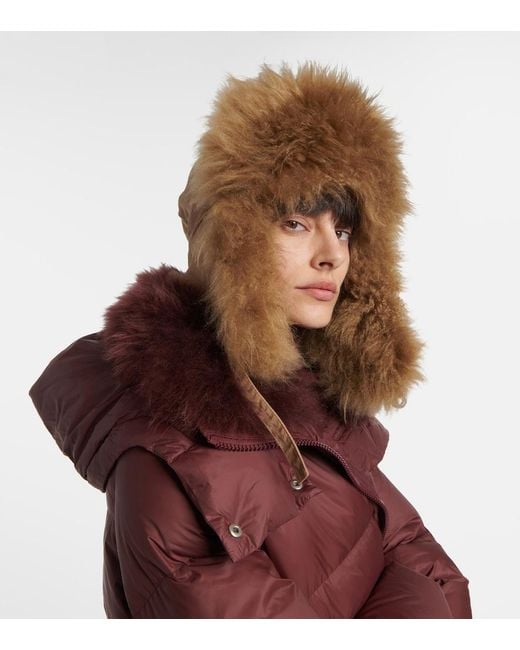 Yves Salomon Natural Shearling-Trimmed Down Hat