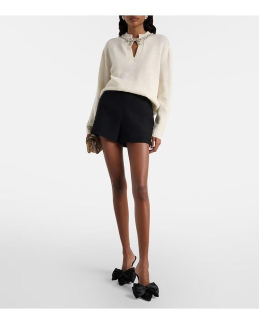 Valentino White Embellished Bow-Detail Virgin Wool Sweater