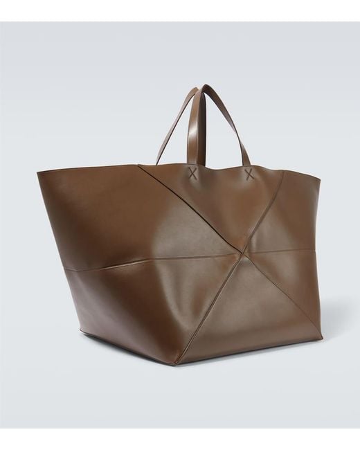 Loewe Brown Puzzle Fold Extra Large Leather Tote Bag for men