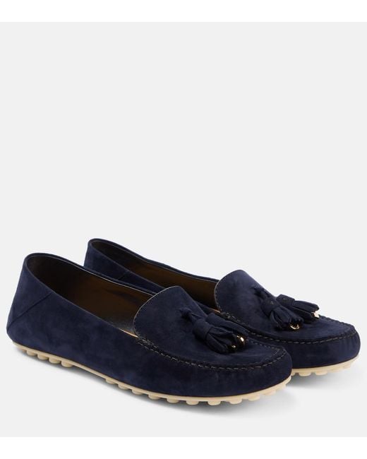Loro Piana Blue Dot Sole Walk Suede Driving Shoes