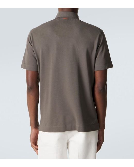 Zegna Gray Cotton Pique Polo Shirt for men