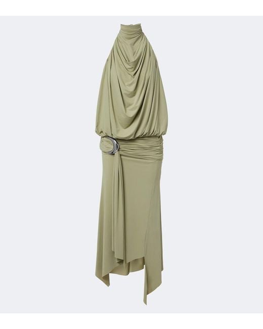 De La Vali Green Vida Draped Jersey Midi Dress