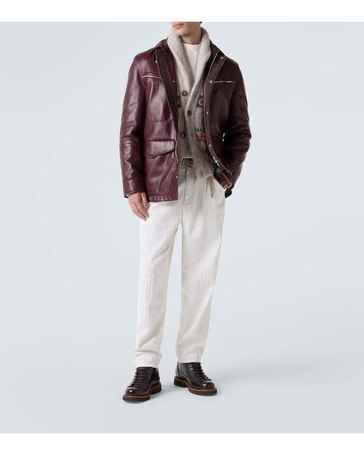 Brunello Cucinelli Brown Leather Lace-Up Boots for men