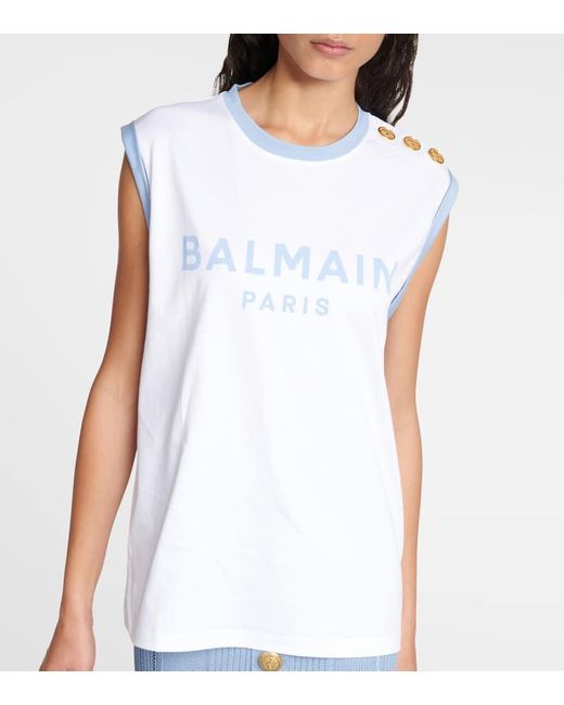 Tank top in jersey di cotone con logo di Balmain in White
