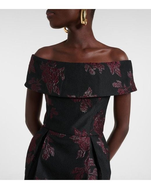Rebecca Vallance Black Florentina Off-Shoulder Floral Gown